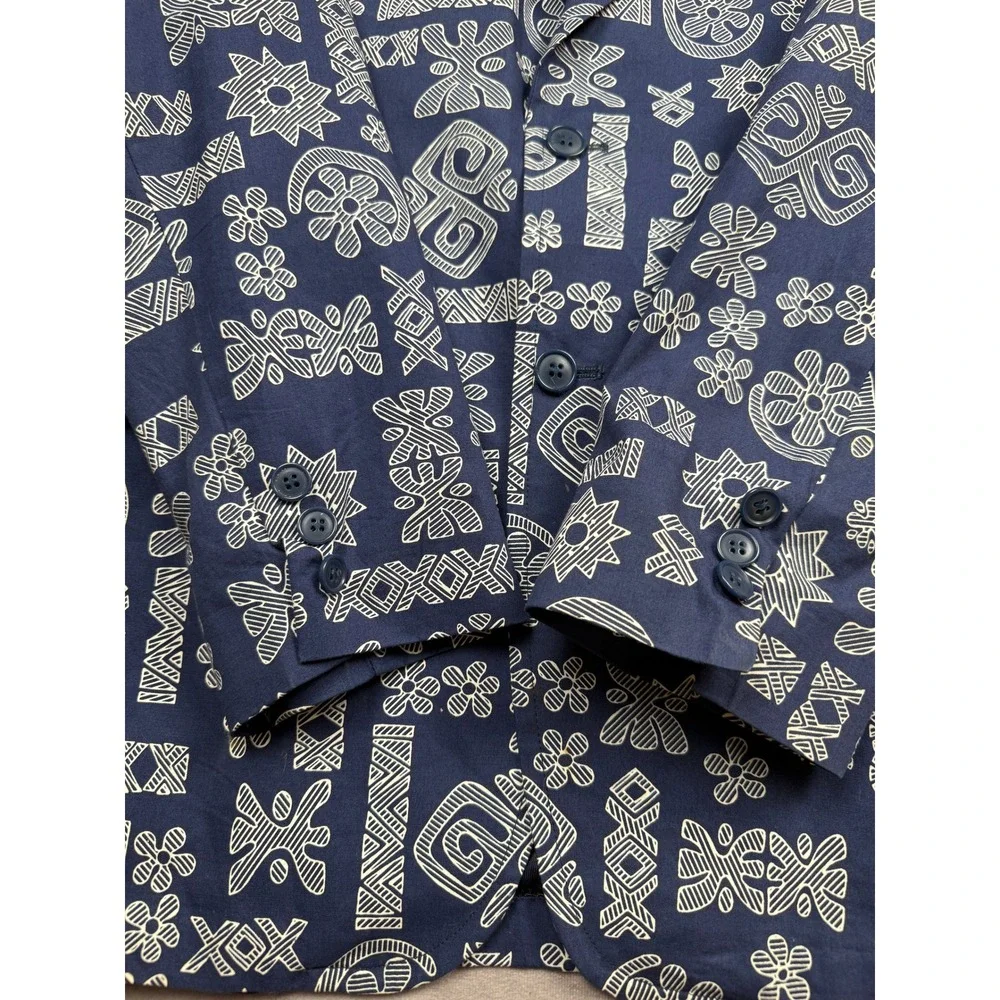 VTG Tori Richard Honolulu Indigo Blue Tribal Print Cotton Blazer Jacket N/S HK
